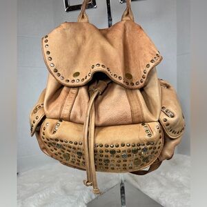 Viola Castellani Buttery Soft Real Leather Studded & Distressed Backpack Purse